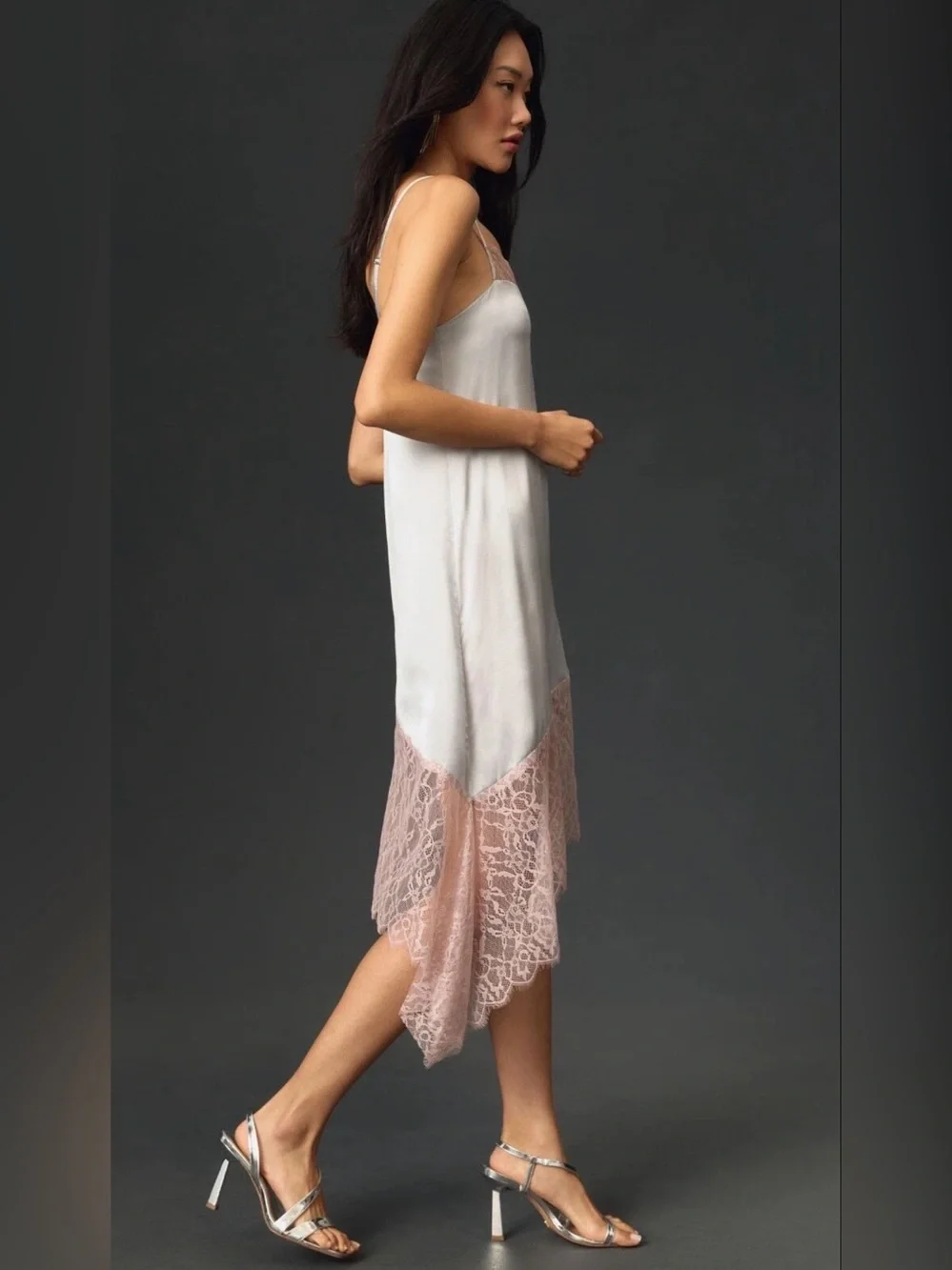 Anthropologie Womenโs Lace-Trimmed Asymmetrical Midi Slip Dress Size 2 NWT - Picture 3 of 10